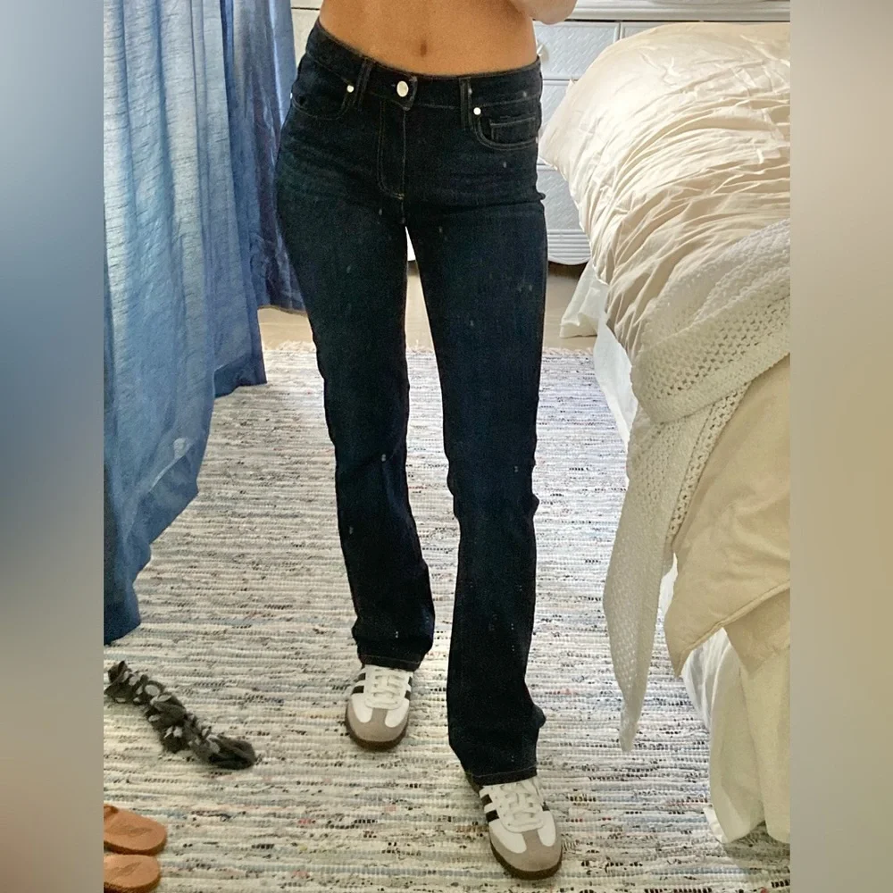 Paige Manhattan Mid Rise Dark Wash Bootcut Jeans - Picture 3 of 10
